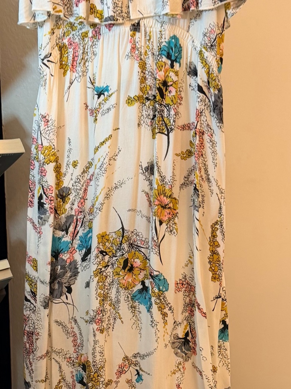 Mimi Chica Floral Pink, Blue, and Yellow Blooms Strappy Flowy Boho Midi Small - Picture 4 of 12
